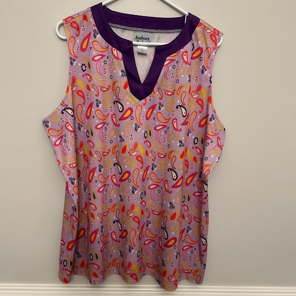 Anthony Richards Sleeveless Floral Top Blouse Plus Size 2X Multi Color Tunic Tan